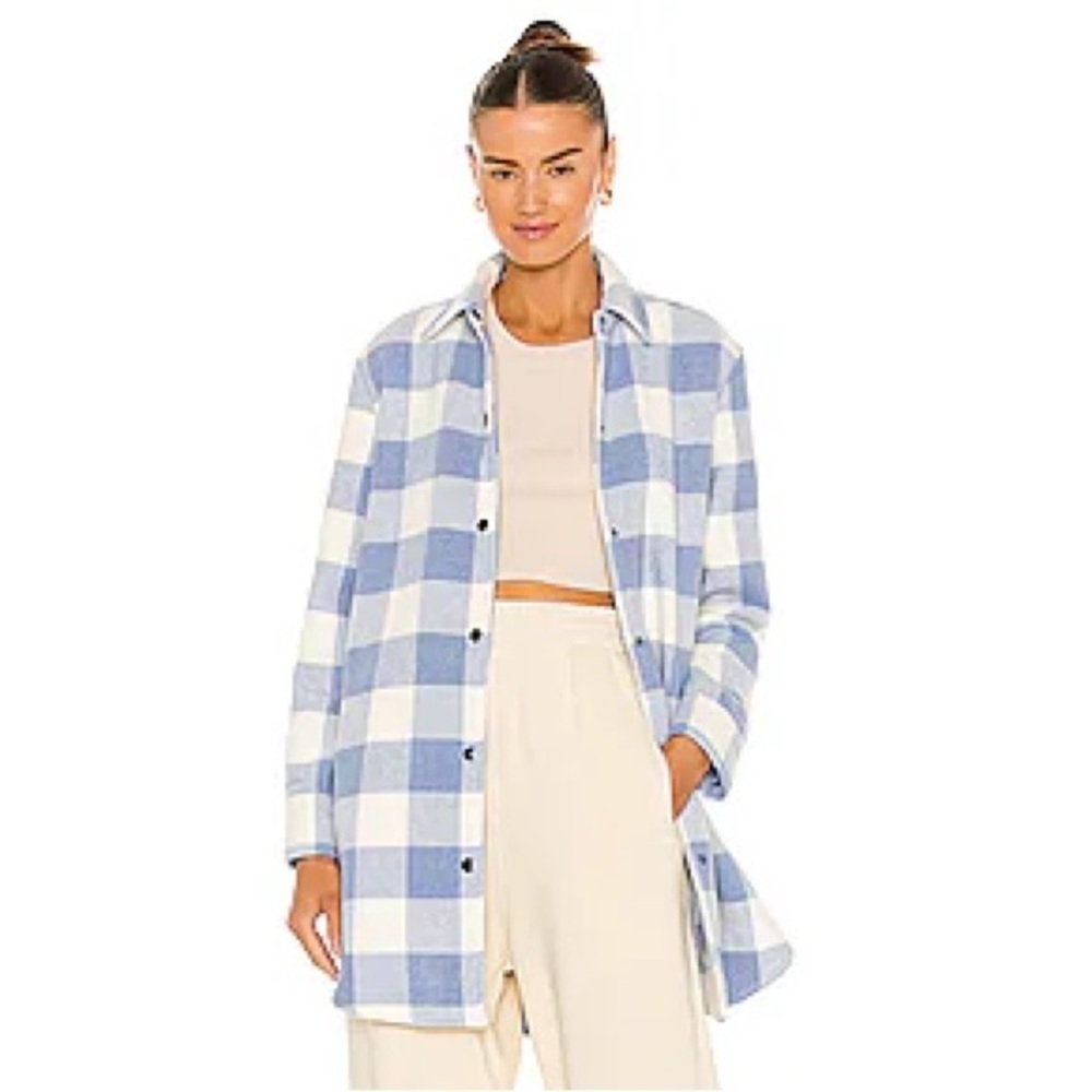 BB Dakota Eldridge Blue and White Plaid Button Down Shirt Jacket Flannel Shacket